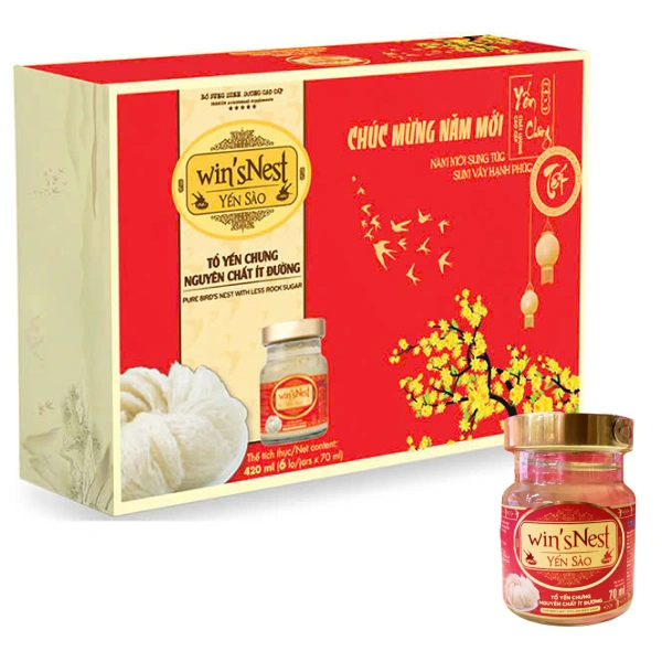 Hộp 6 hũ nước yến sào ít đường Win'sNest 70 ml - Hộp Xuân